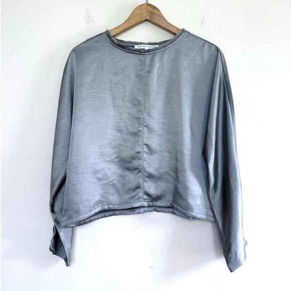 MELISSA NEPTON Tenesi gray loungewear long sleeve shint satin top - Picture 2 of 8